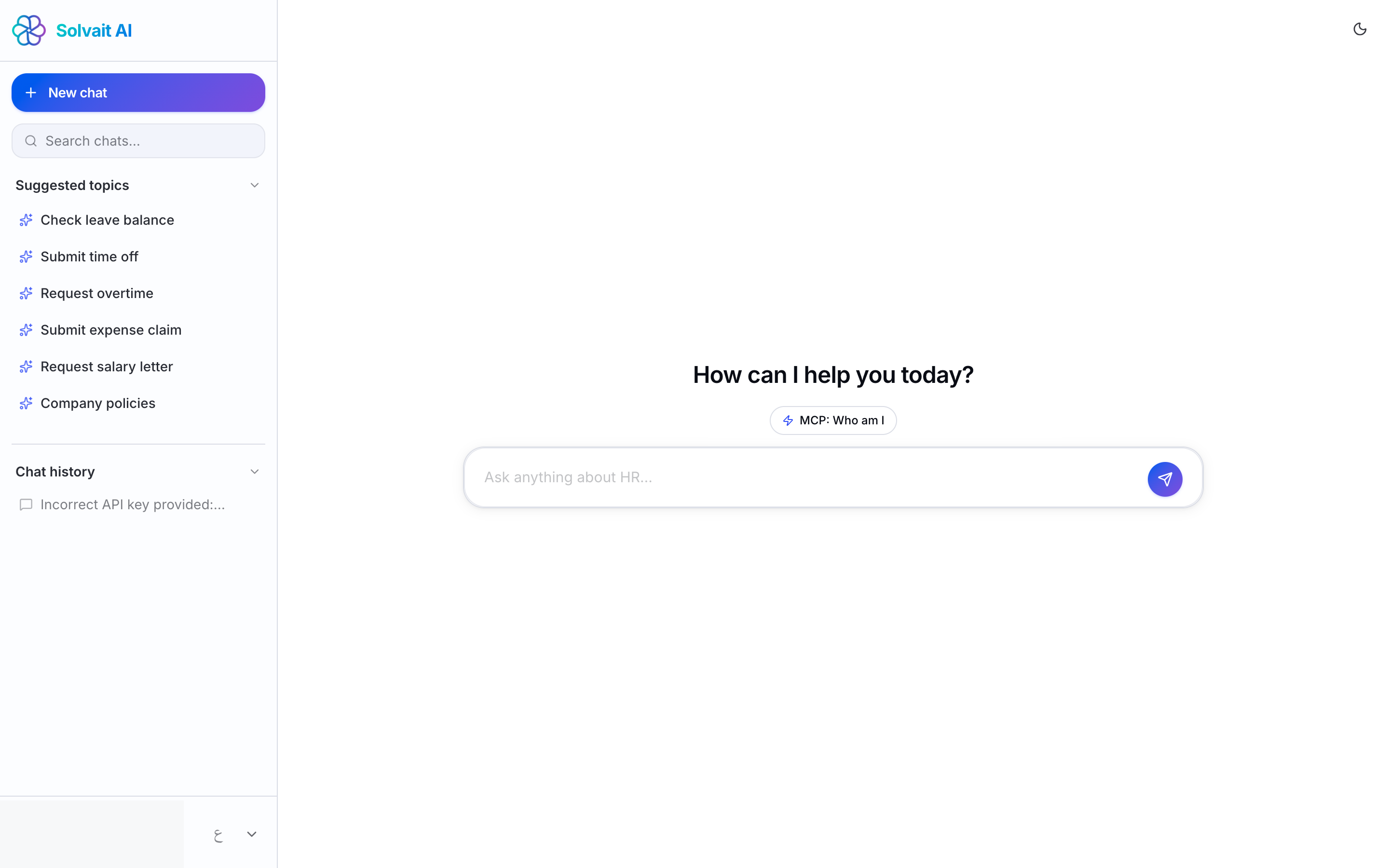HR Assistant chat interface
